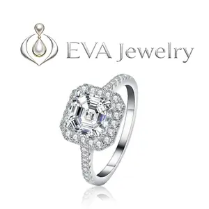 [EVA Jewelry] Asscher Cut 925 Sterling Silver Synthetic Moissanite Ring
