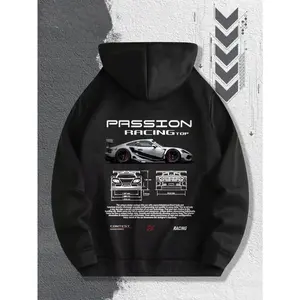 Men'S Passionate Racing Graphic Hoodie Featuring Race Cars and Sports Car Illustrations, Perfect for Everyday Wear