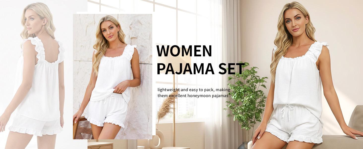 ETCYY Women's Ruffled 2-Piece Lounge Set – Chic Square Neck Tank & Frill Shorts PJs, Summer Co-ord Outfit, Lightweight Flowy Sleepwear, 2 Piece Sets Women, Plus Size Sets, Casual Matching 2 Piece Sets for Women,Knit Casual Lounge Set,co ord