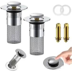 Stainless Steel Floor Drain Filter,Bathroom Sink Stopper Hair Catcher with Removable Stainless Steel Filter Basket Hair Catcher,Isolate Odor Pop up Sink Drain Filter（2Pcs） Aywenny