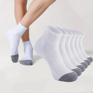 6 pairs of men's mid length socks, simple and versatile, sports and leisure running socks, low cut compression running socks, ankle support Athletic Fitness