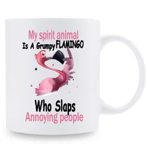 Grumpy Flamingo Ceramic Coffee Mug with Humorous Quote 11oz Dishwasher Safe Reusable White with Black Handles Ideal for Gifting and Home Decor
