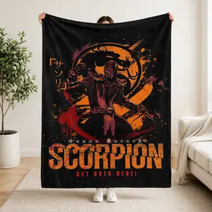 Mortal Kombat Scorpion Throw Blanket | Hanzo Hasashi "Get Over Here!" Design for Gamer Spaces | Perfect Retro Gaming Gift for Fans of Classic Fighting Games