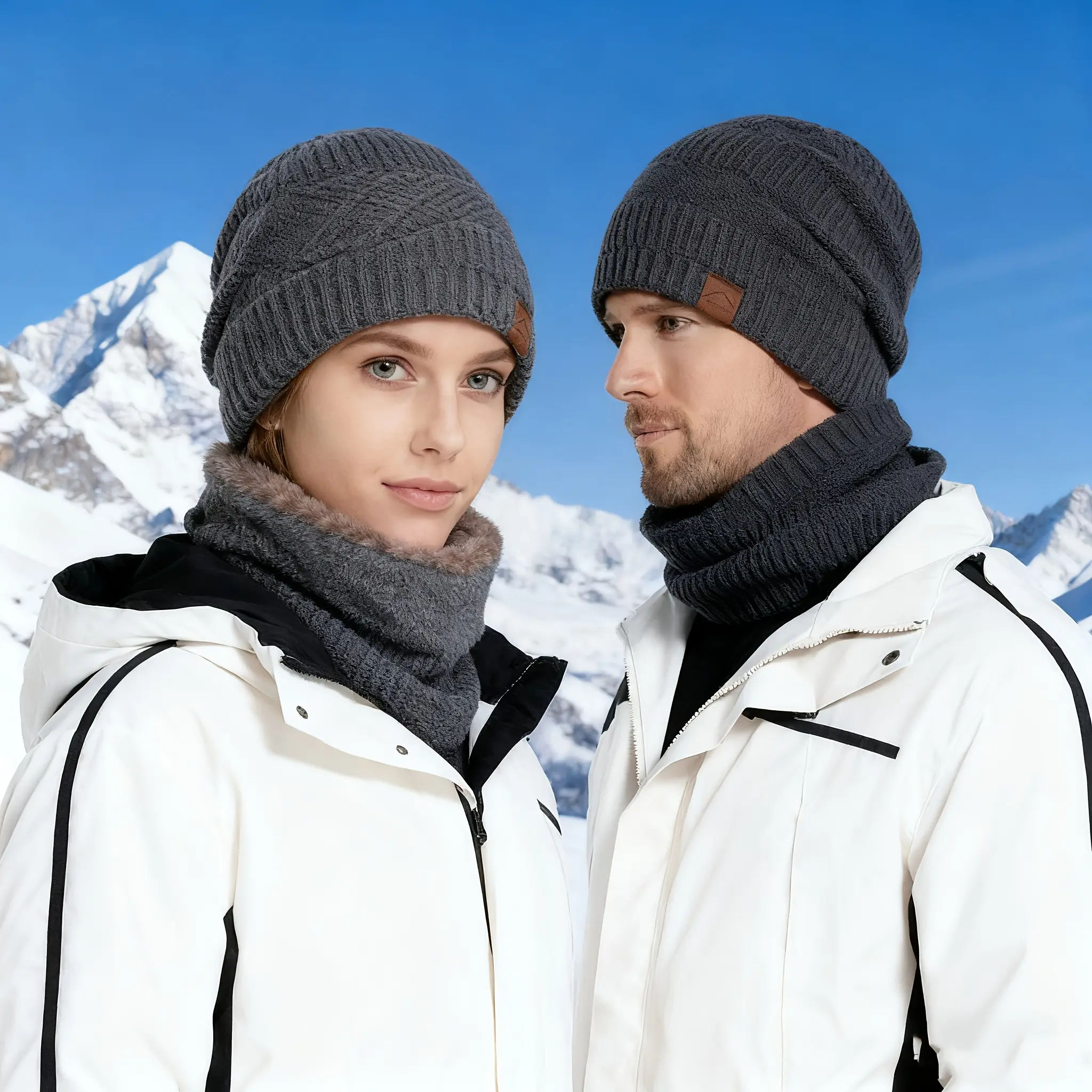 Men Women Winter Hat + Scarf Two-Piece Set-Thickened Warm Hat, Suitable for Skiing, Cycling, Hiking and Outdoor Christmas Activities-Perfect Christmas Gift for Women