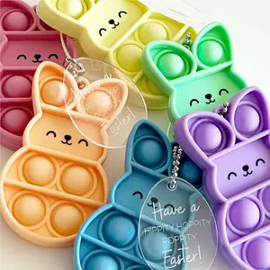 Easter Pop It | Easter Fidget Toy with Acrylic Tag & Ball Chain, 2" x 3" for Kids, Available in 6 Pastel Colors