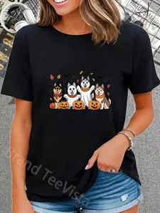 100% Cotton Siberian Husky Ghost Fall Autumn Thanksgiving Halloween T-Shirt