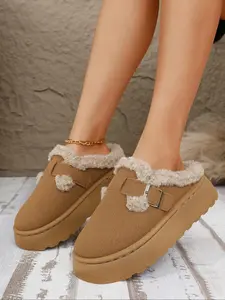 Women's Solid Color Plush Slippers, Casual Soft Comfortable Home Slippers, Warm Slippers for Indoor & Outdoor Use for Winter
