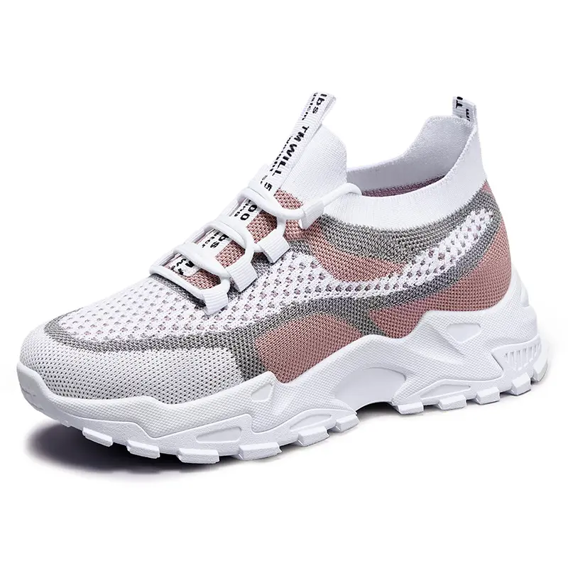 Women's Mid-Top Platform Athletic Running Shoes - Lace-Up Breathable Fabric Upper, Height-Increasing Cushioned Sole, Non-Slip PVC Outsole - All-Season Everyday Women’s Outdoors Shoes for Gym, Daily Walks