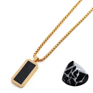 GT Collection Gold Rectangle Onyx Pendant Necklace for Men Handcrafted with Natural Gemstones & Stainless Steel 29.4 mm x 14.6 mm Matte Stone Unique Design Perfect Gift