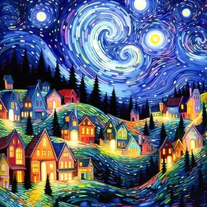 Starry Night Town Pattern DIY Diamond Arts Colorful Painting Kit without Frame, DIY 5D Diamond Arts Colorful Painting Kit, Wall Art Decor for Home