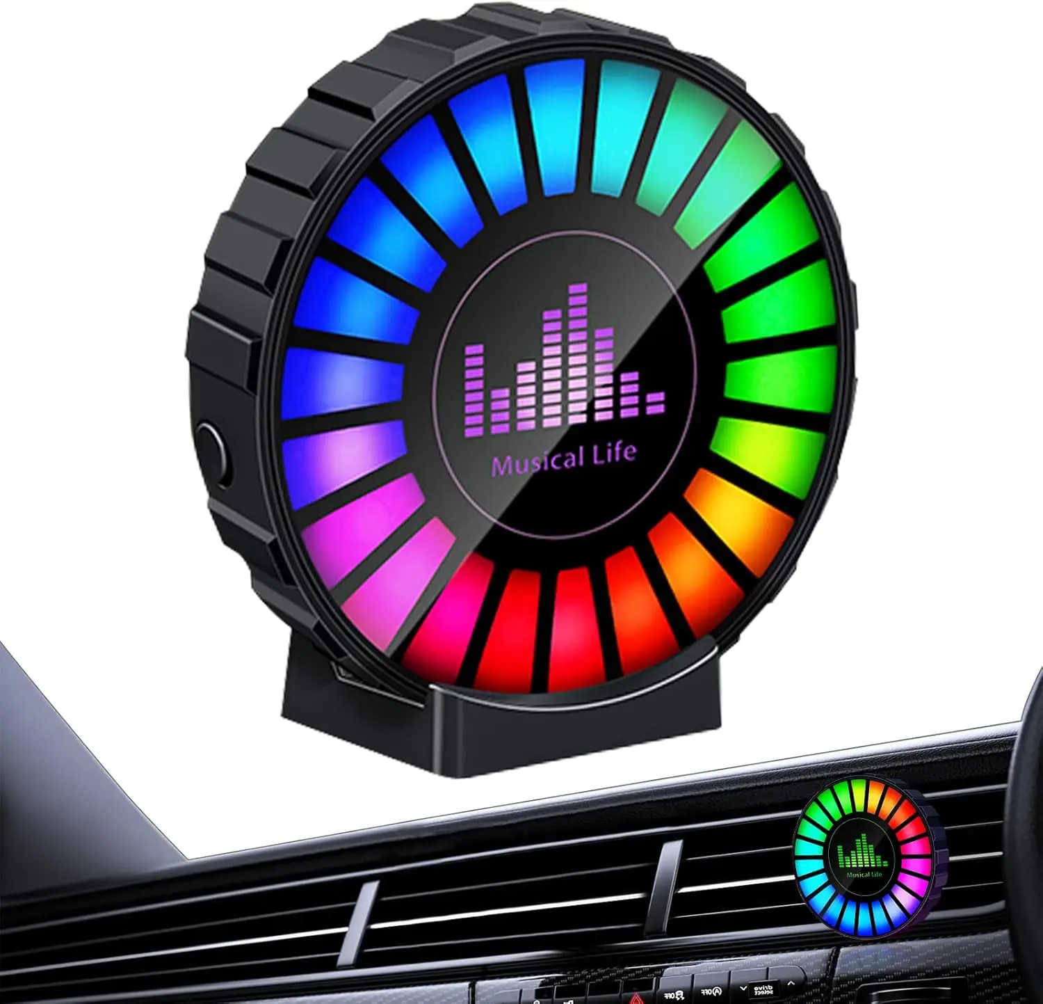 Clip-on Car Air Vent Fragrance Freshener - RGB Sound Control LED Music Rhythm Ambient Light, Universal Car Interior Accessory with Rosemary, Cedarwood, Lavender Scents for Party, Wedding Use, Weddings