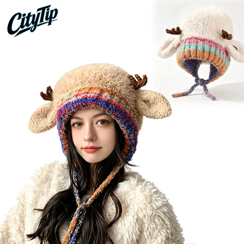Christmas Antler Hat, Knitted Reindeer Winter Hat with Ear Protection, Warm Windproof Holiday Beanie for Men & Women, Cozy Unisex Christmas Hat for Thanksgiving, Christmas Parties, Family Gatherings, Holiday Outfits & Outdoor Wear