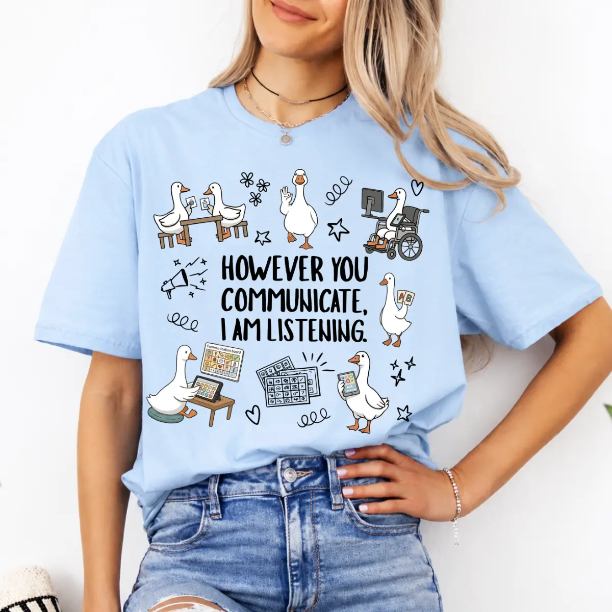 Sped Teacher Goose T-Shirt, Inclusion AAC Communications Tee, SLP Therapist Shirt, Special Education Educator Top, BCBA Graphic Tee-BABINO HOUSE