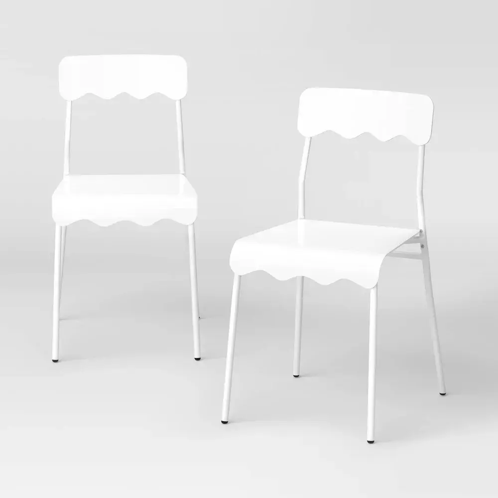 2pk Scalloped Metal Dining Chair White - Room Essentials