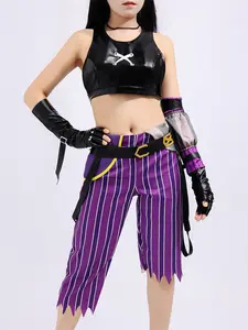 Anime Lol Arcane Role-Playing Costume for Women, Crit Loli Jinx Set, Perfect for Halloween Carnival, Geometric Pattern, Slim-Fitting