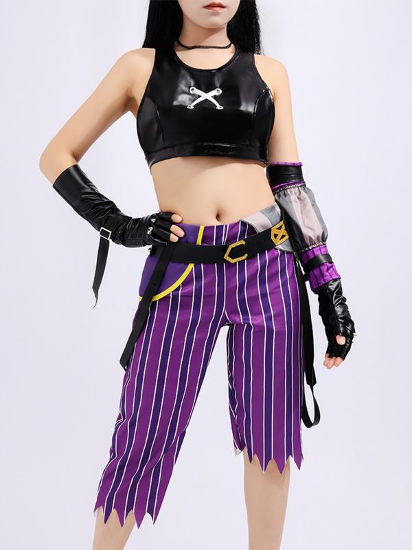 Anime Lol Arcane Role-Playing Costume for Women, Crit Loli Jinx Set, Perfect for Halloween Carnival, Geometric Pattern, Slim-Fitting