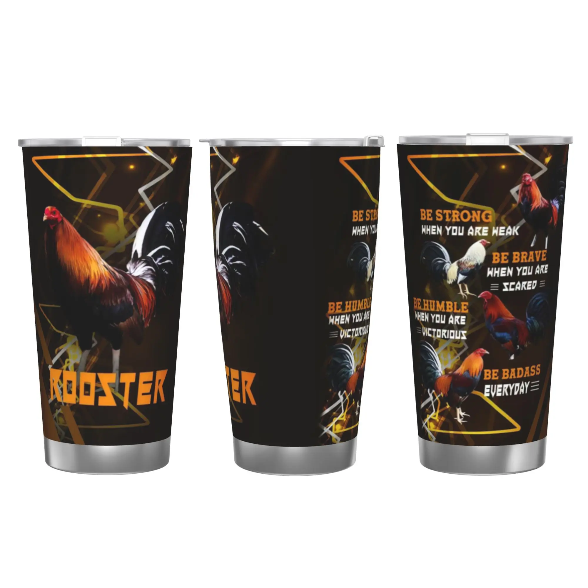 20oz Rooster Inspirational Quote Print Stainless Steel Tumbler Car Straw Cup Outdoor Travel Water Bottle