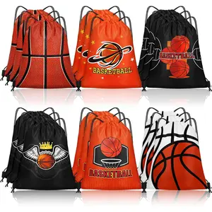 18 Pcs Basketball Party Favor Bags Drawstring Bags Bulk Candy Goodie Bag Basketball Themed Presents for Sports Teams