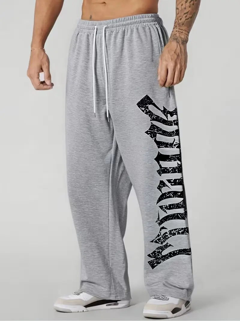 Men's Graphic Wide Leg Sweatpants Baggy Loose Fit Joggers Streetwear Pants Casual Drawstring Lounge Pants