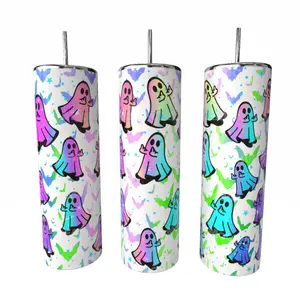 Halloween Ghost Middle Finger 20 oz Tumbler Coffee Drinkware Insulated Lid Skinny Portable