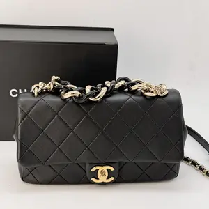 Pre-owned CHANEL lambskin Crossbody Bags Quilted Resin Bi Color Chain Flap Bag Black