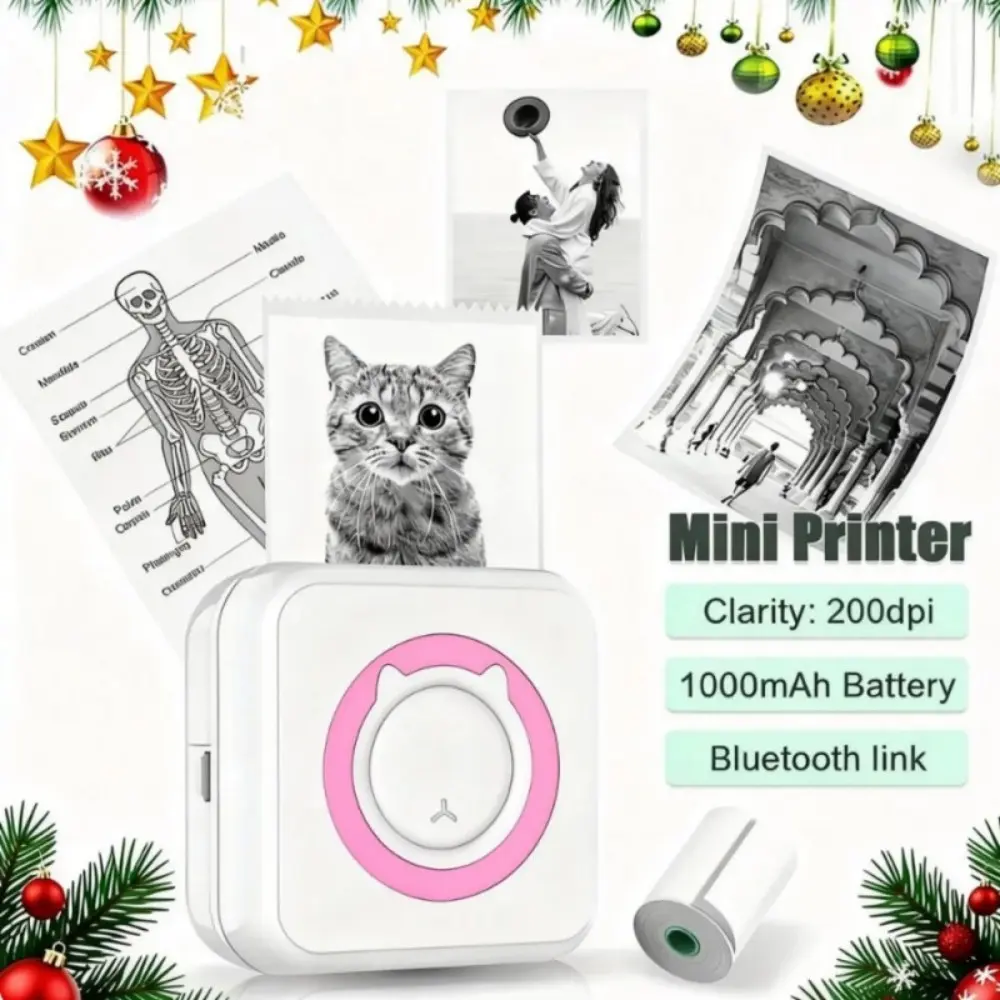 Mini Printer,Portable Bluetooth Sticker Maker, Inkless Printer with Rolls Thermal Paper,Print Pods for Photos Receipt Memos Notes Work List