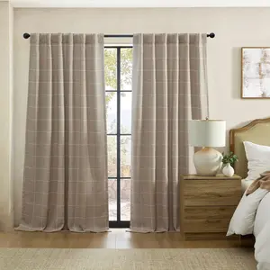 Sawyer Windowpane Plaid Room Darkening Window Curtain Panel - 52" x 95" - Linen - Elrene Home Fashions