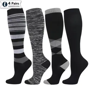 Compression Socks for Women & Men, 4 Pairs 15-20 mmHg Graduated Compression Socks for Circulation Support, Knee High Travel Socks for Nurses, Running, Pregnancy, Long Standing & Sitting