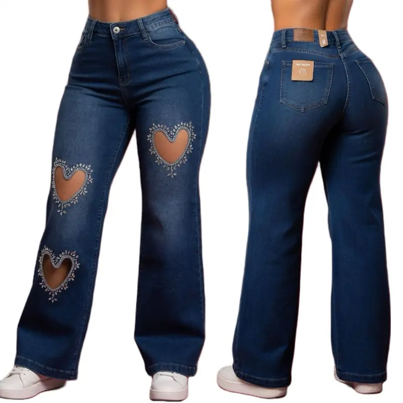 Women's 007 Colombian Wide-Leg Stretch Jeans, Rhinestone-Embellished Fashion Jeans