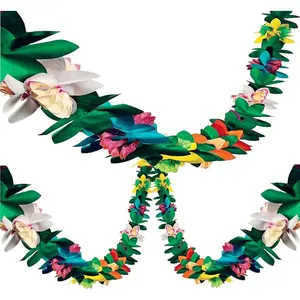 3Pack Tissue Flower Garland 12 Feet Long Tropical Multicolored Paper Garland Flower Banner for Tropical Hawaiian Luau Wedding Party Decorations Supplies