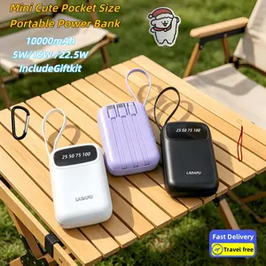 LADAPU 10000mAh Mini Cute Power Bank, 5V2A Fast Charging, Large Capacity Portable Charger, Built-in 4 Cables, Digital Display, Micro & USB-C Ports, Outdoor Travel Battery Pack for iPhone & Android Smartphone Chargeable