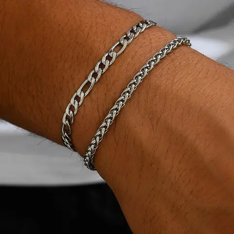 Men's Stainless Steel Bracelet Set, Casual Plain Style, Fashionable Hip Hop Chain, Stacked Bracelets, Perfect for Daily Wear, Party, Gifts