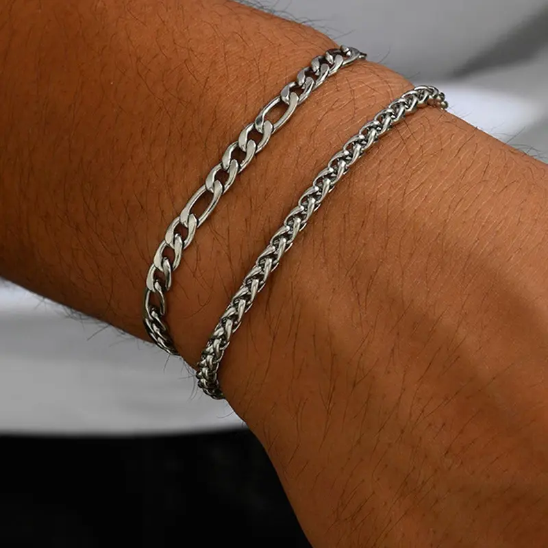 Men's Stainless Steel Bracelet Set, Casual Plain Style, Fashionable Hip Hop Chain, Stacked Bracelets, Perfect for Daily Wear, Party, Gifts