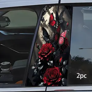 2 Pcs Red 2D Flat Car Decoration Stickers Rectangular Semi-Matte for Metal Plastic Ceramic Wood Surfaces Pink Matte Edge Transparent Auto Modification Decals