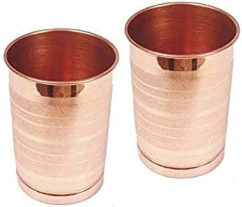 Pure Copper cups for Drinking Water | Tumbler Set Of 2| Copper glasses Set for Ayurveda Health Benefits (11.8 Oz approx)