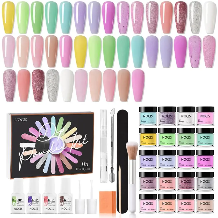 20 Colors Dip Powder Nail Kit Starter, 1 Box Glitter Dipping Powder Liquid Kit with Base Coat Activator for French Nail Art Manicure DIY Salon Gifts, Nail Tech Supplies, Nail Kit Acrylic Set