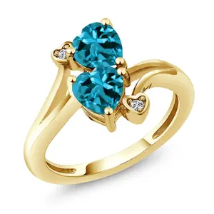 Gem Stone King Double Heart Promise Ring for Women in 18K Yellow Gold Plated Silver | 6MM Gemstone Birthstone with 1.5MM White Moissanite Accents | 2-Stone Fine Jewelry for Engagement Wedding Anniversary | Size 5-9