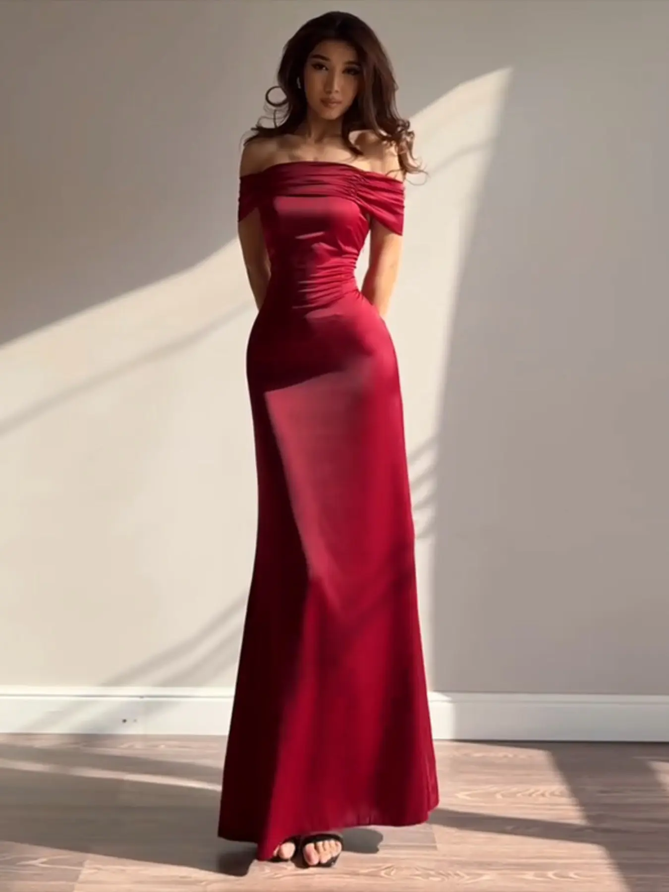 formal dress with bow on shoulder Jersey One-Shoulder Bow Gown- Emerald XS