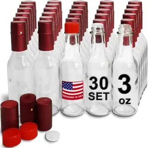 3oz Hot Sauce Bottles, Empty Clear Glass Woozy Bottles with Shrink Capsules, Small  Bottle with Shirnk Bands, Dasher mini  Beverage/Canning Bottle DIY BBQ Sauce Shot Party Favors (RED 30)