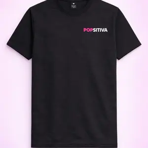 Popsitiva Tshirt - Black Cotton Tee with Pink Logo for Men and Women