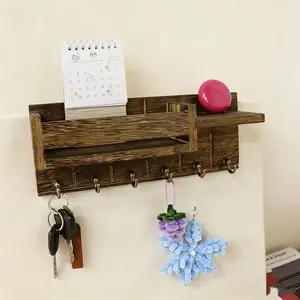 Wooden Wall Mounted Storage Rack, Multi-Layer Key Holder, Rustic Country Style, Living Room Organizer, Key Hooks, Multiple Layers