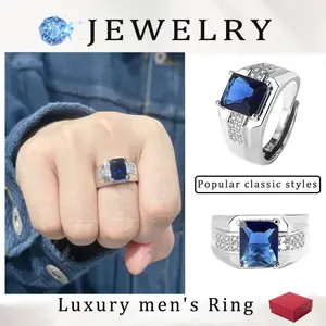 Men’s Sapphire Cubic Zirconia Promise Ring｜Luxury Gemstone Band for Engagement, Wedding & Fashion｜Elegant Jewelry Gift for Boyfriend or Husband