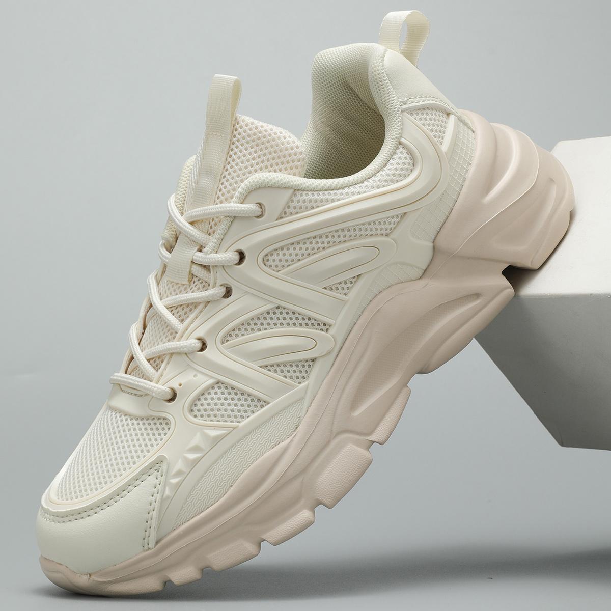 Women's Sporty Solid RoundToe Laces Trainers, Fashionable Lace UpFront Mesh Breathable Comfortable Sports Running Shoes, Casual Versatile Outdoor Walking