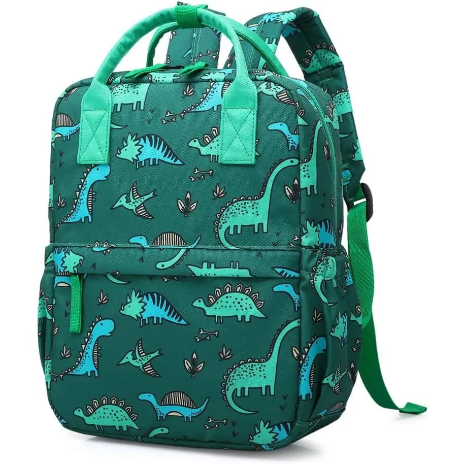 P-CPB038  Cute Preschool Backpack Toddler School Book Bag for Girls Boys Kids Kindergarten Nursery Travel Bag with Chest Strap12‘’H Can Fit Folder (12inch, Green Dinosaur)