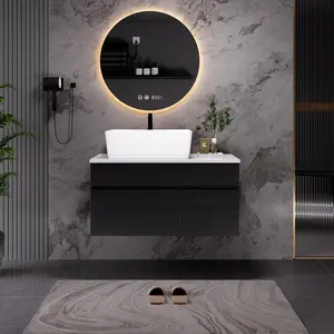 31.5 Inch Floating Single Small Bathroom Vanity with Sink, Soft-Close Drawers Wall Mounted Vanity, Bath Organizer with Storage, Black