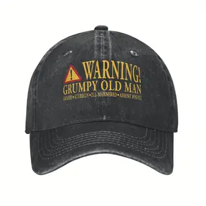 Funny Grumpy Old for Man Warning Sign Baseball Cap - 100% Distressed Washed Adjustable Unisex Hat for Men & Women, Casual Humorous Novelty Gift