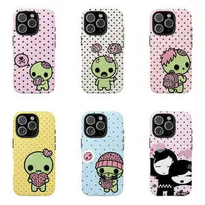 Y2K Cute Emo Zombie-Style Phone Case | Pink & Black Polka-Dot Skull Protective Cover — Compatible with iPhone 11–17 Pro Max/Plus Series & Samsung Galaxy S23– Series — The Perfect Gift Choice for Them