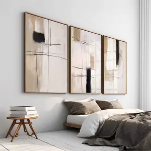 Modern Simple Minimal Gallery Wall Art Set of 3 Abstract Art Black and Beige Prints Minimalist Bedroom Decor Modern Line Drawing