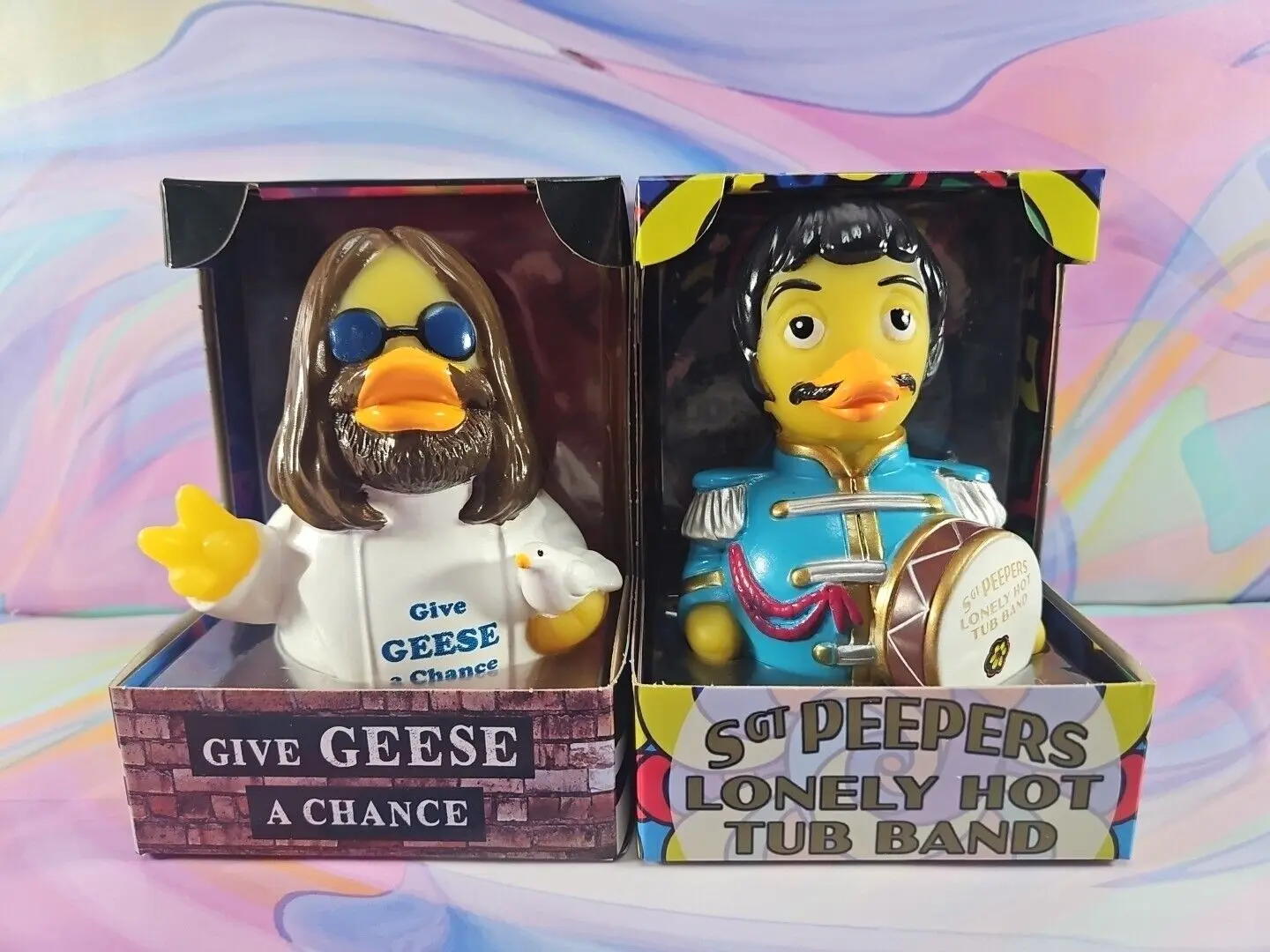 Celebriducks Set of 2 Rubber Ducks Sgt. Peepers/Give Geese a Chance New in Box