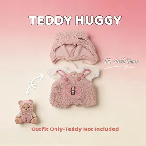 TEDDY HUGGY Cute Teddy Bear Series - Trendy Pink Dudu Workwear Three-Piece Set Paired with a Cute Teddy Bear - 12 Inches Tall - Soft Plush Toy with Movable Joints - The Perfect Gift for Any Age.